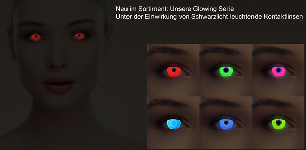 Kontaktlinsen die unter UV Licht/ Schwarzlicht im dunkeln  leuchten