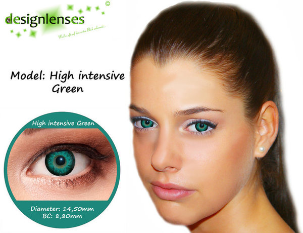 Grüne farbige Kontaktlinsen High intensive Green mit Stärke bis -2,50