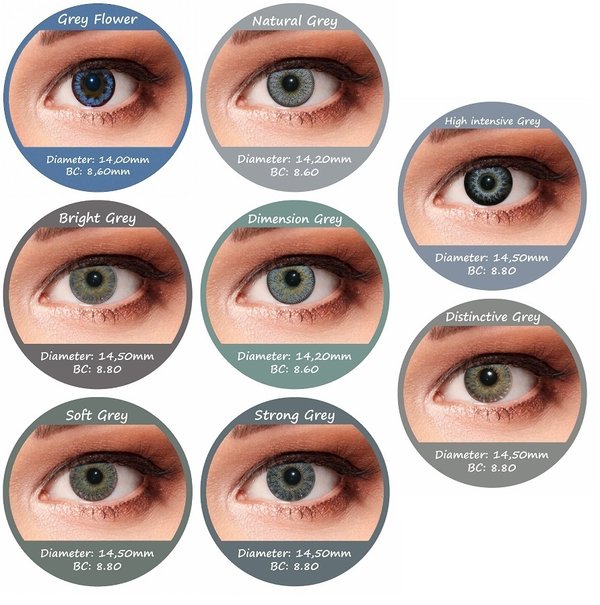 Graue Farbige Kontaktlinsen ohne Stärke Model: High intensive Grey