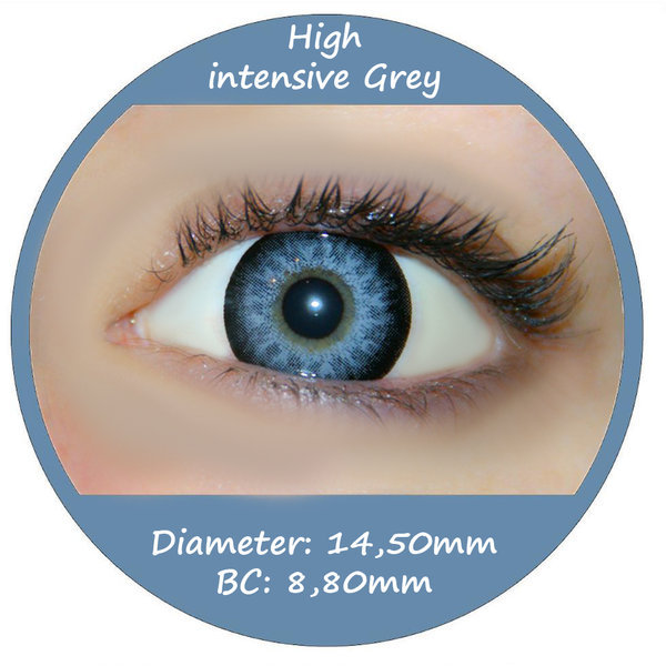 Graue farbige Kontaktlinsen mit Stärke bis -5,00 Model: High intensive Grey